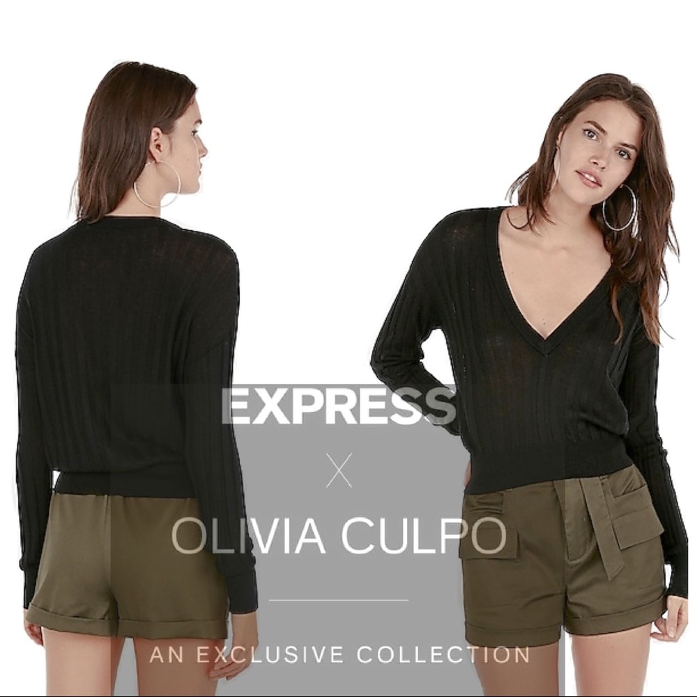 NWT Express Olivia Culpo Black Ribbed Sweater #D24